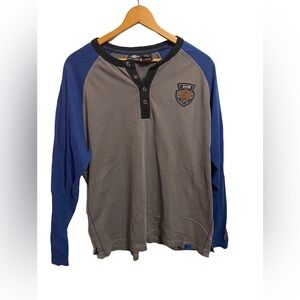 Harley Davidson LS Henley Big Logo Size XL Blue and Gray